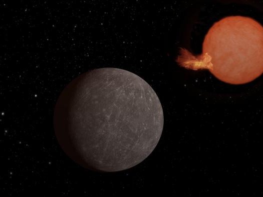 Взгляд художника на экзопланету SPECULOOS-3b, вращающуюся вокруг своей звезды. Планета размером с Землю, в то время как ее звезда немного больше Юпитера, но гораздо массивнее