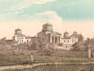 Пулковская обсерватория в 1855 году (Гравюра Э. Бернадского, 1855, Частная коллекция, Общественное достояние)