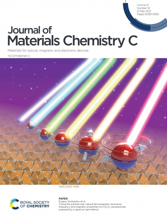 Иллюстрация к статье на обложке 19-го номера журнала Королевского химического общества Journal of Materials Chemistry C. На рисунке показано изменение частоты поглощения частицами различных размеров