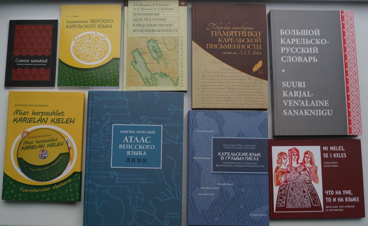 На фото представлены монографии коллектива сектора языкознания Института языка, литературы и истории КарНЦ РАН за последние 3 года