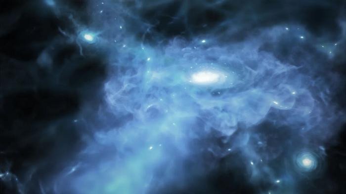 На этой иллюстрации показана галактика, образовавшаяся всего через несколько сотен миллионов лет после большого взрыва, когда газ был смесью прозрачного и непрозрачного в эпоху реионизации. Фото: NASA, ESA, CSA, Joseph Olmsted (STScI)