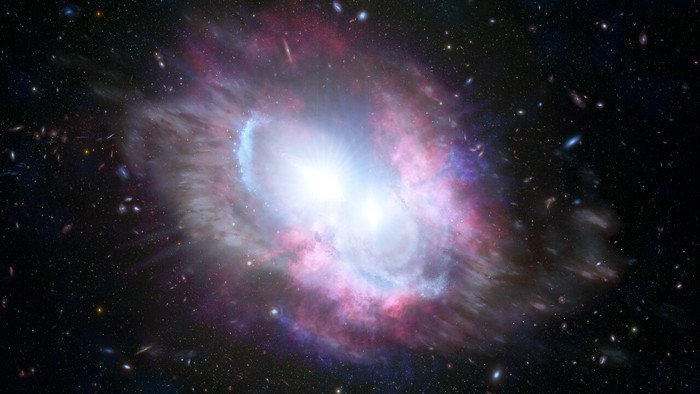 Астрономы наблюдают яркую вспышку двойных квазаров в центре сливающихся галактик