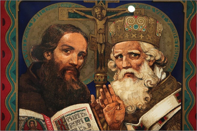 Цветная литография Яно Келера «Святые Кирилл и Мефодий» в Праге