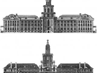Главный фасад Кунсткамеры. Гравюра Г. Качалова, 1740 г. Источник: Wikipedia