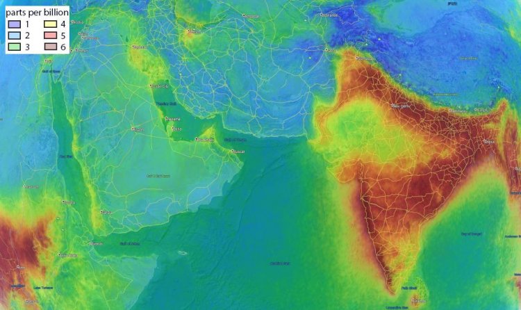 Спутник Sentinel-5P зафиксировал повышенную концентрацию формальдегида в воздухе Индии