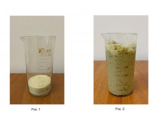 Тампонажная смесь «Ликвидатор поглощения» в исходном (порошкообразном) состоянии (Рис. 1). При контакте с водой она многократно увеличивается в объеме (Рис. 2)