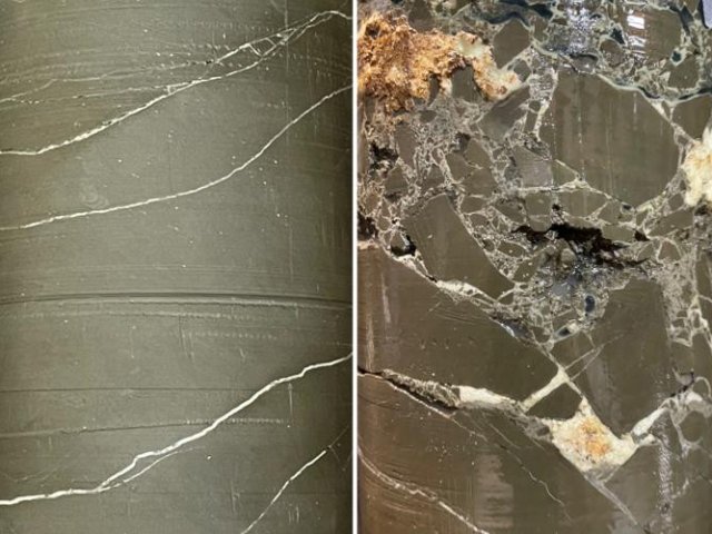 Трещины в породе, образующие протоки, заделываются кальцитом, чему способствует разработанная исследователями "бетонообразующая смола". Фото: Hidekazu Yoshida