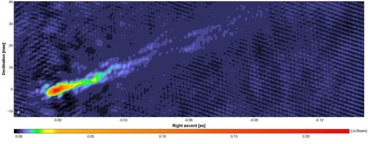 Изображение релятивистского джета в галактике М87, полученное с помощью наземно-космического интерферометра Радиоастрон на частоте 1668 МГц