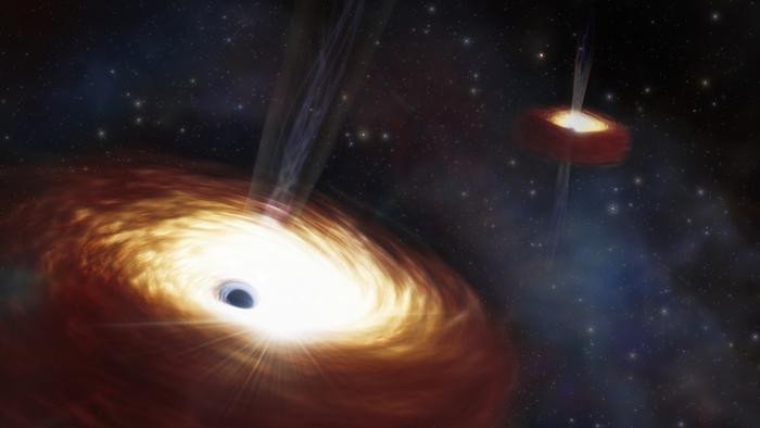 Впечатление художника от самой тяжелой сверхмассивной двойной черной дыры