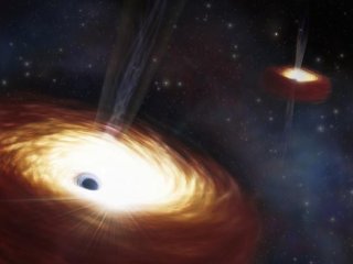Впечатление художника от самой тяжелой сверхмассивной двойной черной дыры