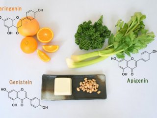 Типичные продукты, содержащие нарингенин, апигенин и генистеин, а также химические структурные формулы