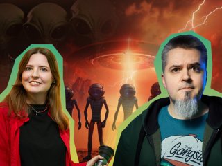 Младший научный сотрудник АКЦ ФИАН Вячеслав Авдеев и корреспондент портала «Научная Россия» Янина Хужина. Фото: Елена Либрик / «Научная Россия»