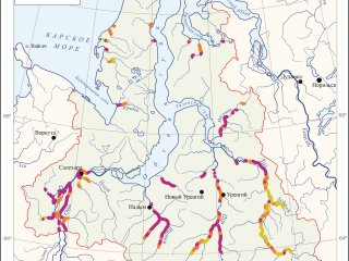 Карта экстремальных размывов рек в ЯНАО. Фото: географический факультет МГУ