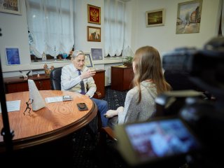  Запись интервью с И.М. Бортником. Фото: Елена Либрик / «Научная Россия»