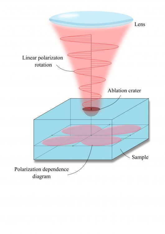 Поляризационная зависимость лазерной абляции поверхности алмаза с симметрией четвертого порядка. Источник: Krasin et al. / Applied Surface Science, 2022