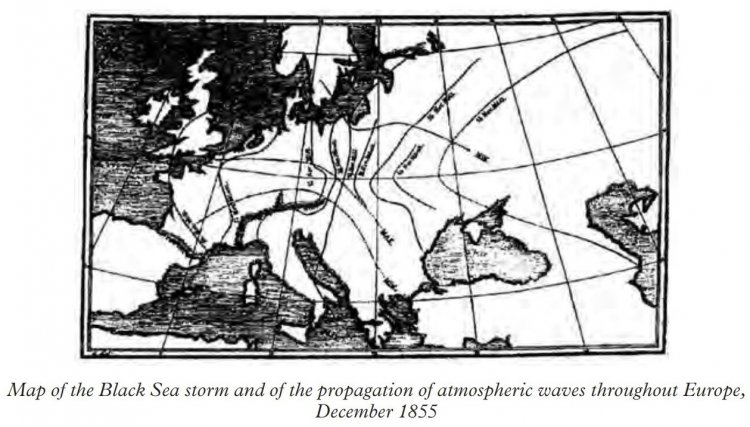 Карта черноморской бури и распространения атмосферных волн по территории Европы, 1855г.