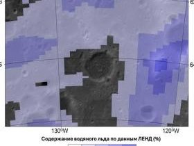 Карта распределения подповерхностного водяного льда в кратере Галимов по данным нейтронного спектрометра ЛЕНД (КА LRO, NASA)