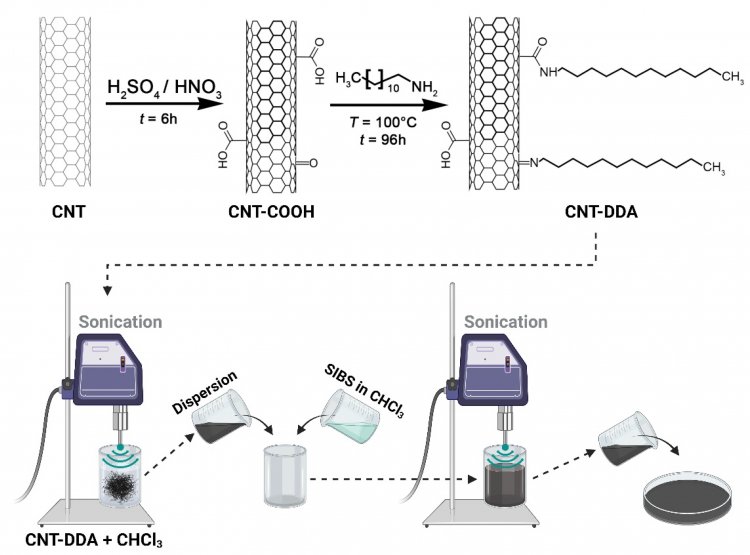Процесс модификации углеродных нанотрубок. Источник: Rezvova et al. / Nanomaterials, 2022
