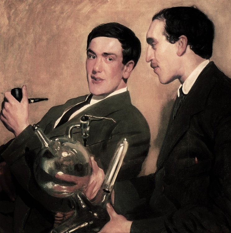 Портрет профессоров П.Л. Капицы и Н.Н. Семенова, кисти художника Б.М. Кустодиева, 1921 г.