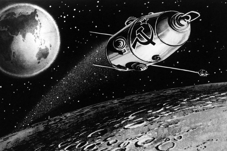 Рисунок межпланетной автоматической станции «Луна-10», 1966 год Репродукция Фотохроники ТАСС
