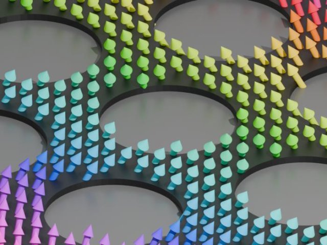 Спиновые волны на тонкой пленке с отверстиями, расположенными в виде шестиугольника. Фото: Bobby Kaman / University of Illinois Grainger College of Engineering