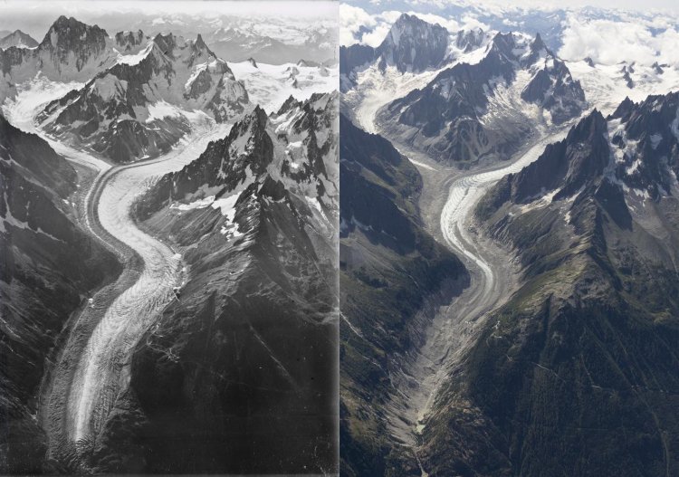 Аэрофотоснимки показывают, сколько льда потерял Монблан за 100 лет