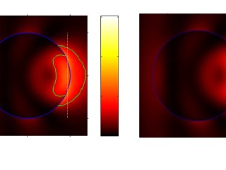 Структура локализации электромагнитного поля около микросферы (слева) и микросферы с наноотверстием (справа) © Авторов исследования
