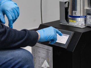 Настройка системы высоковакуумной откачки заливного криостата для проведения низкотемпературных фотолюминесцентных измерений образцов. Фото: Никита Севастьянов / Центр общественных коммуникаций ЮФУ