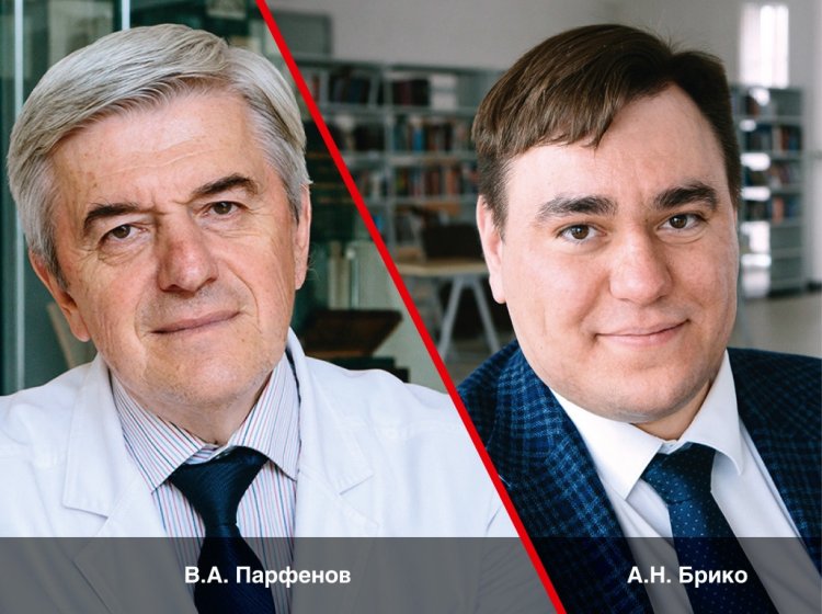 Директор Клиники нервных болезней им. А.Я. Кожевникова при Первом МГМУ им. И.М. Сеченова В.А. Парфенов и доцент кафедры «Медико-технические информационные технологии» МГТУ им. Н.Э. Баумана А.Н. Брико. Фото: Ольга Мерзлякова / «Научная Россия»