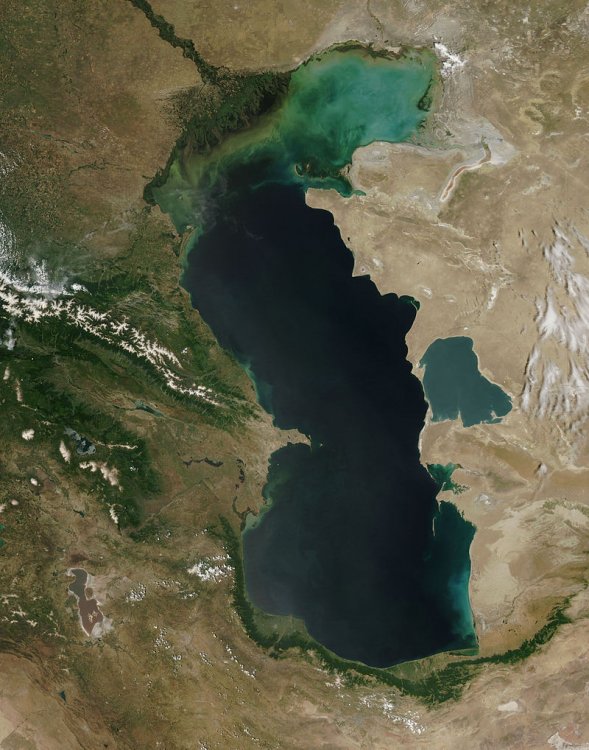 Каспийское море, снимок со спутника, 2003 г.  Источник: Википедия