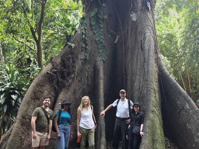Профессор Хайко Бальстер, доктор Нежа Асил (справа) и коллеги из Лестерского университета в зооботаническом саду Музея Эмилио Гоэльди в Белене, где растут деревья и обитают животные Амазонии. Фото: University of Leicester / Heiko Balzter