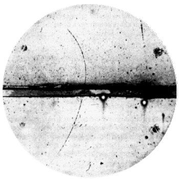 По оценкам NASA, антивещество ― самая дорогая субстанция на Земле. Так, производство одного миллиграмма позитронов может стоить не менее $25 млн. На фото: первое в истории наблюдение позитрона в камере Вильсона, помещенной в магнитное поле. Тонкая изогнутая прерывистая линия, идущая снизу вверх, — трек позитрона. Источник изображения: Carl D. Anderson (1905–1991) — Anderson, Carl D. (1933). "The Positive Electron". Physical Review 43 (6): 491–494. «Википедия», общественное достояние.
