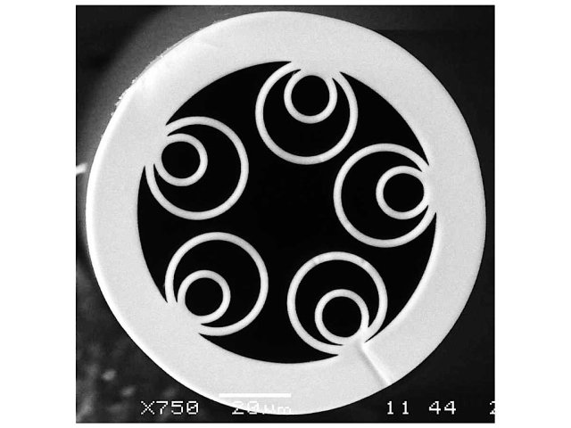 Изображение торца полого световода, полученное с помощью электронного микроскопа. Фото: Алексей Гладышев / ИОФ РАН