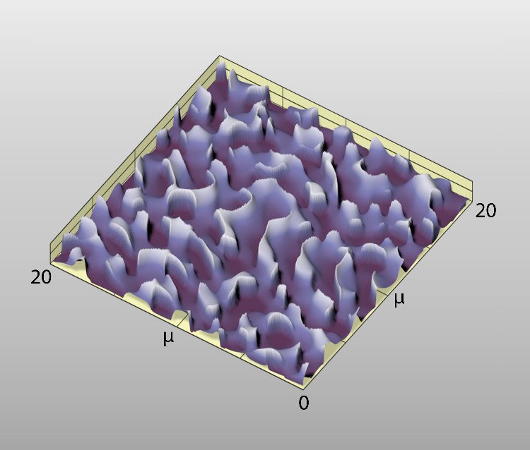 Рис. 1. Фрагмент микрорельефа нанооптического элемента размером 20x20 микрон