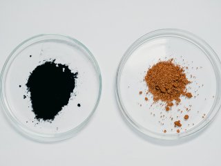 Кора сосны (справа) и углеродный продукт, полученный из коры (слева). Источник: ФИЦ КНЦ СО РАН