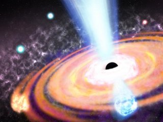 Иллюстрация магнитного поля, генерируемого сверхмассивной черной дырой в ранней Вселенной, демонстрирующая турбулентные потоки плазмы, которые помогают превращать близлежащие газовые облака в звезды