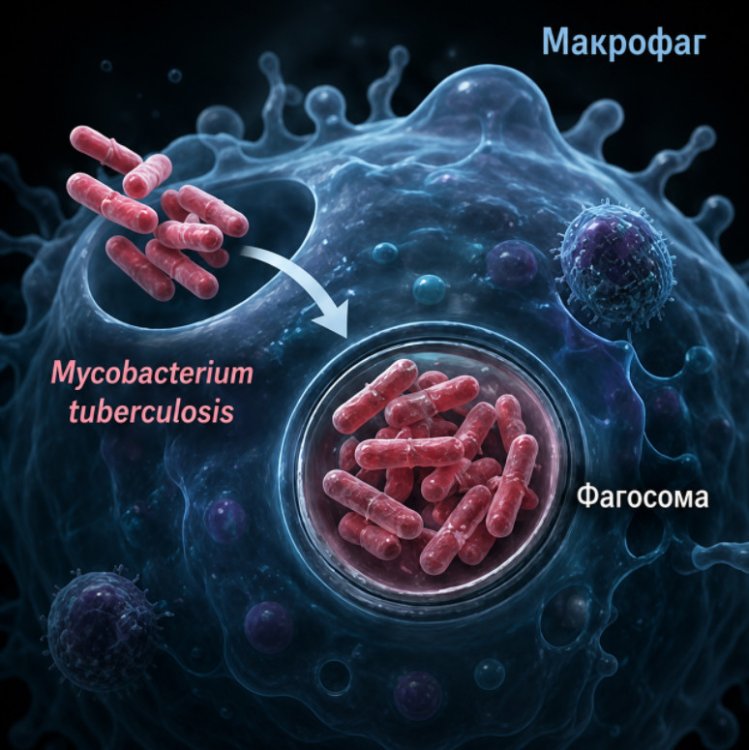 Поглощение микобактерий макрофагом и формирование специализированной структуры – фагосомы, направленной на уничтожение возбудителя инфекции. В отличие от других бактерий туберкулезная палочка способна не только уклоняться от уничтожения, но и размножаться внутри фагосомы, используя макрофаг как защитную нишу. Источник: Елена Салина