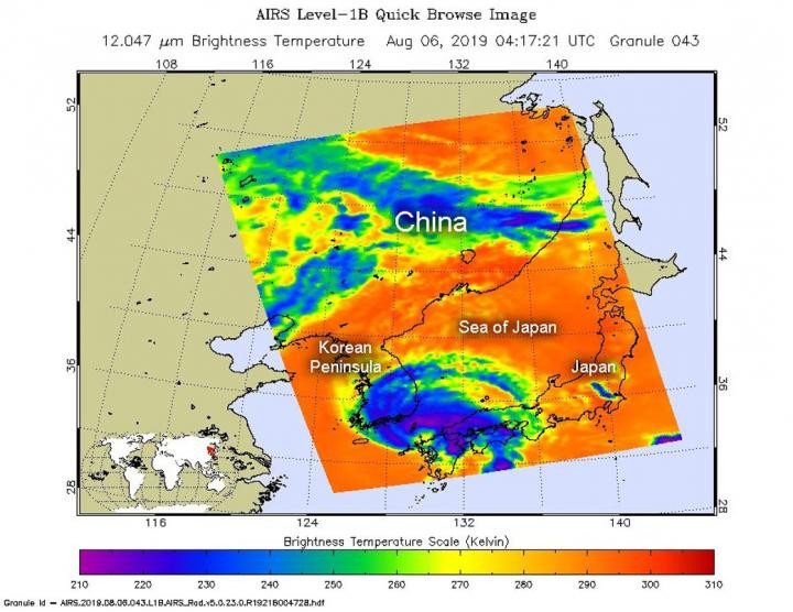 НАСА обнаружило тропический шторм Франциско в Корейском проливе