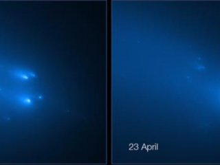 Распад кометы ATLAS на снимках телескопа Hubble 20 и 23 апреля © NASA/ESA/D. Jewitt/UCLA