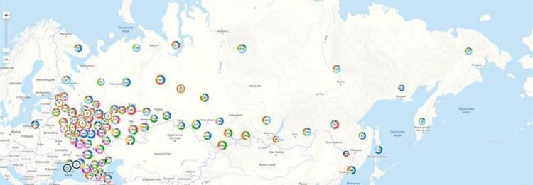 Объекты археологического наследия на археологической карте России, сгруппированные по субъектам Федерации