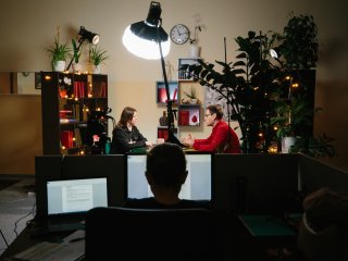 Запись интервью с П.В. Субочевым в студии портала «Научная Россия». Фото: Ольга Мерзлякова / «Научная Россия»