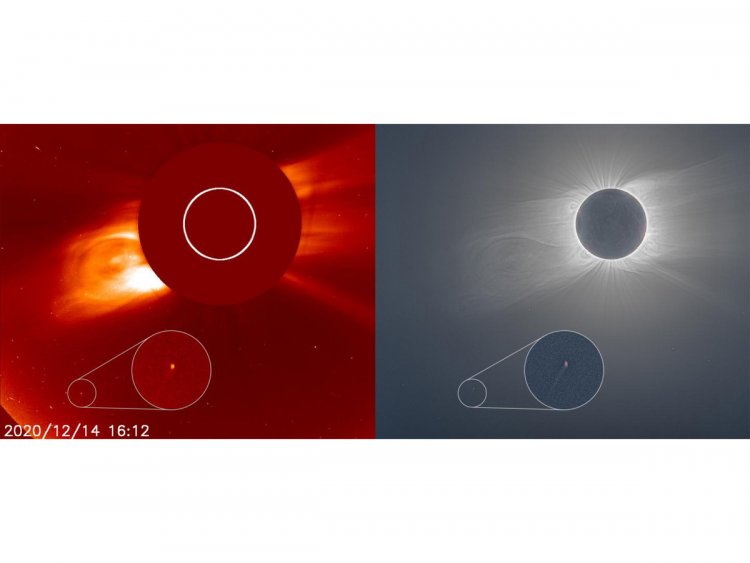 Получены изображения недавно обнаруженной кометы во время полного солнечного затмения